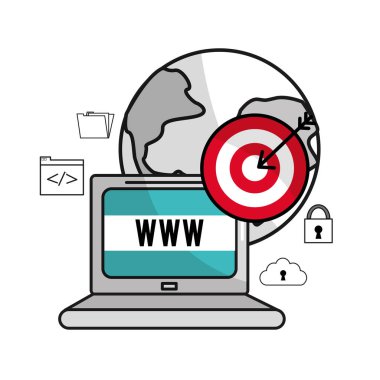 dizüstü bilgisayar genel veri ile teknoloji kutsal kişilerin resmi, vektör çizim