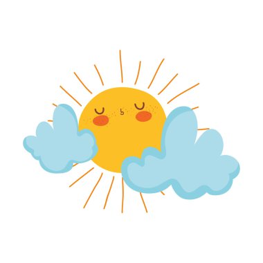 şirin güneşin ve bulutların çizilmiş vektör çizim tasarımı