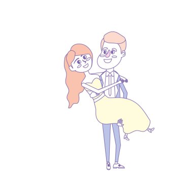 happy couple and man carrying his woman vector illustration