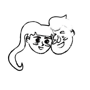 figure happy couple face with hairstyle design vector illustration