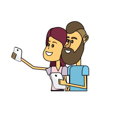 saç modeli ve smartphone el ile çift güzellik illüstrasyon vektör