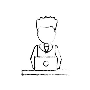 dizüstü bilgisayar ve kurumsal iş vektör çizim şekil profesyonel iş adamı