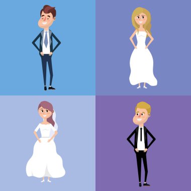 Set bried ve damat stil vektör çizim evlenmek