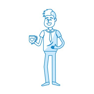 kahve fincanı elini ve şık giyim, vektör çizim adamla siluet