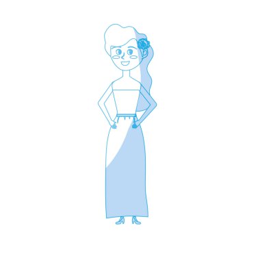 siluet mutlu gelin saç modeli ve zarif elbise vektör çizim ile