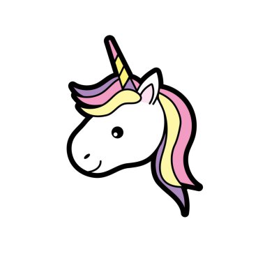 şirin tek boynuzlu at kafası boynuz ve saç şekli vektör çizim ile