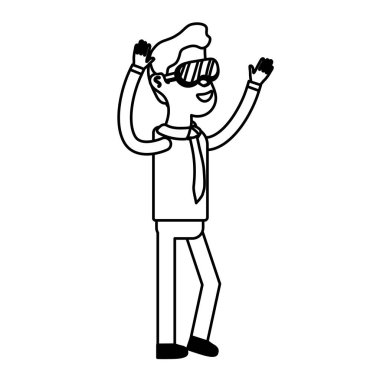 Ellerini havaya kaldır ve gözlük, vektör çizim satırı şirin adamla