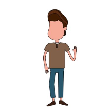 elinizi kaldırın ve rahat kıyafet, vektör çizim güzel erkek