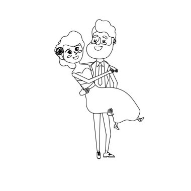 hattı mutlu çift evlendi ve onun karısı vektör çizim taşıyan adam