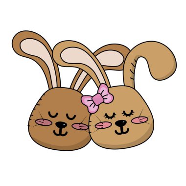 sevimli hayvan çift tavşan kafa birlikte vektör illüstrasyon