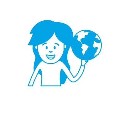 küresel dünya gezegen el vektör çizim içinde kadınla siluet