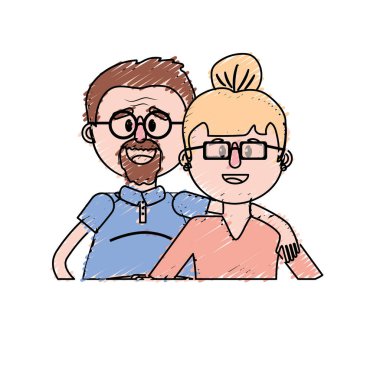 saç modeli ve gözlük vektör çizim ile yaşlı çift