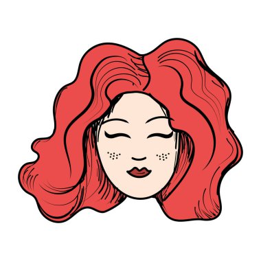 sevimli kadın yüz saç modeli, vektör çizim ile