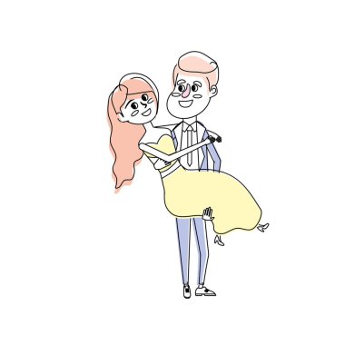happy couple and man carrying his woman vector illustration