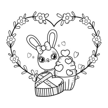 Sevgililer günü tebrik kartı sevimli tavşan ile. Vektör çizim