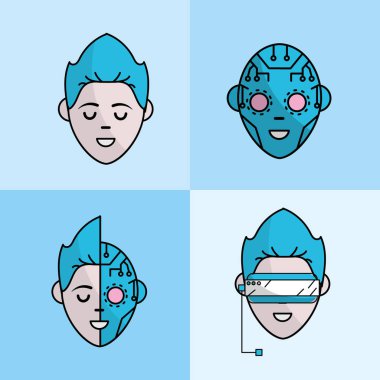 siber uzay bağlamak vektör illüstrasyon ile sanal çocuk yüz ayarlamak