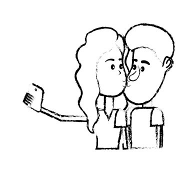 Şekil çiftin öpüştüğünü ve akıllı telefon vektör çizim ile alarak selfie