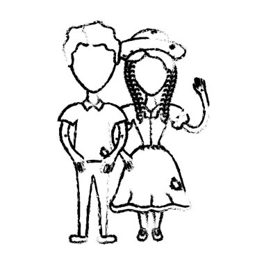 şapka ve tipik giyim vektör çizim ile şirin Brezilyalı çift rakam