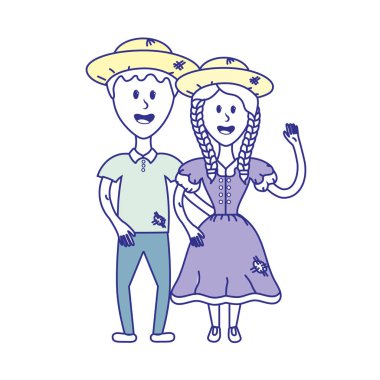 şapka ve tipik giyim vektör çizim ile şirin Brezilyalı çift