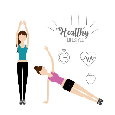 Kadınlar sağlıklı yaşam tarzları için egzersiz vektörü çizimi