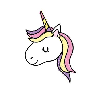 şirin tek boynuzlu at kafası boynuz ve saç şekli vektör çizim ile