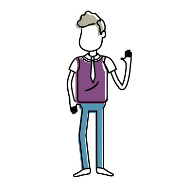 elinizi kaldırın ve güzel giyim, vektör çizim ile şirin adam