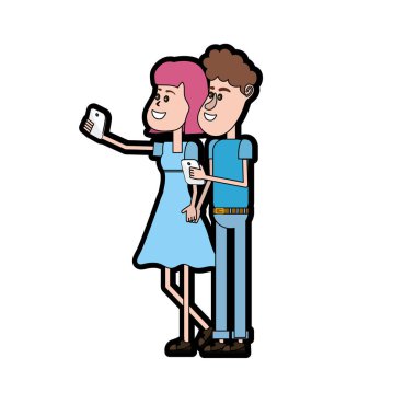 saç modeli ve smartphone el ile çift güzellik illüstrasyon vektör