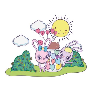 Sevgililer günü tebrik kartı sevimli tavşan ile. Vektör çizim