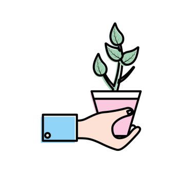 adam el ile doğal bitki ile vektör çizim bırakır