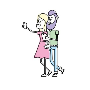 saç modeli ve smartphone el ile çift güzellik illüstrasyon vektör