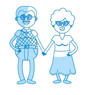 siluet vektör çizim saç modeli ve gözlük ile yaşlı çift