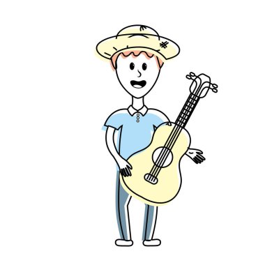 adam şapka ve gitar araç vektör çizim ile