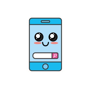Kawaii şirin mutlu smartphone teknoloji vektör illusration