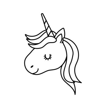satır şirin tek boynuzlu at kafası boynuz ve saç şekli vektör çizim ile
