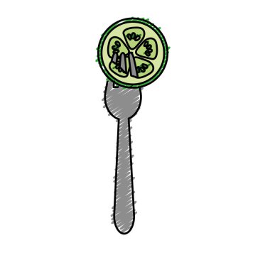 çatal kap, vektör çizim içinde taze dilim salatalık