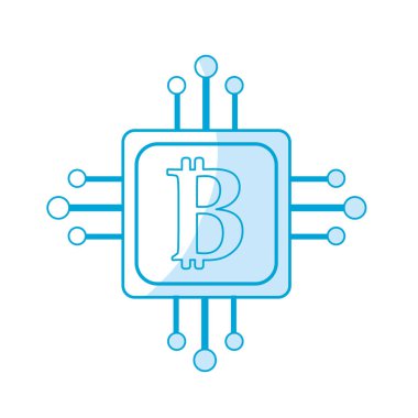 siluet devre bağlantı ve bitcoin sembolü ile vektör çizim kare
