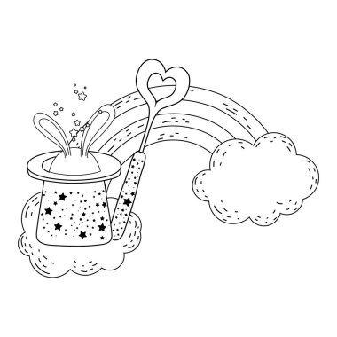 Tavşan kulağı ve değnek vektör çizim tasarım ile peri masalı sihirli şapka