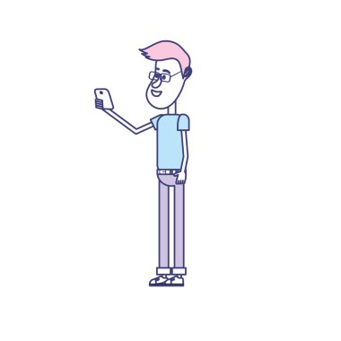 güzel adam saç modeli ve el vektör çizim içinde smartphone