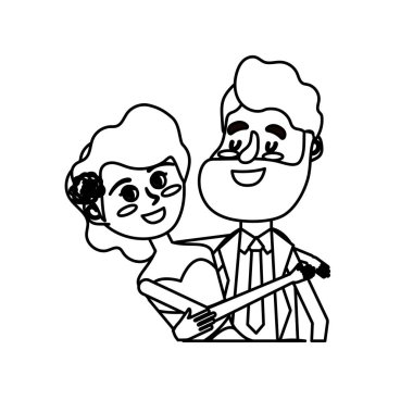 satır mutlu çift birlikte ve romantik kutlama vektör çizim