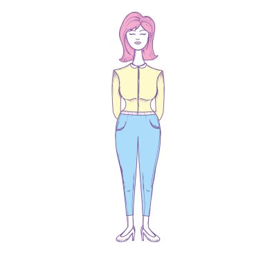 beauty woman with hairstyle and casual wear, vector illustration
