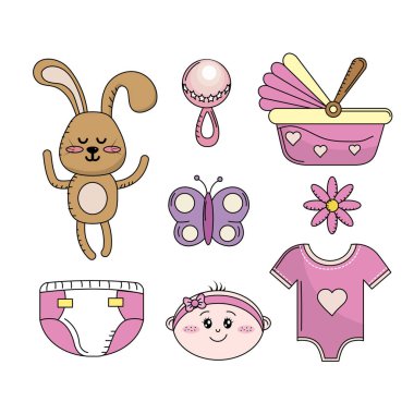Set duş bebek öğeleri vektör çizim araçları