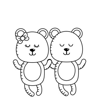 line cute animal couple bear together vector illustration