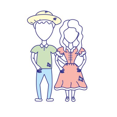 şapka ve tipik giyim vektör çizim ile şirin Brezilyalı çift