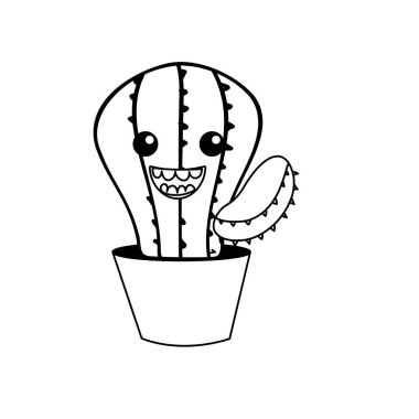 satır kawaii şirin mutlu kaktüs bitki vektör çizim