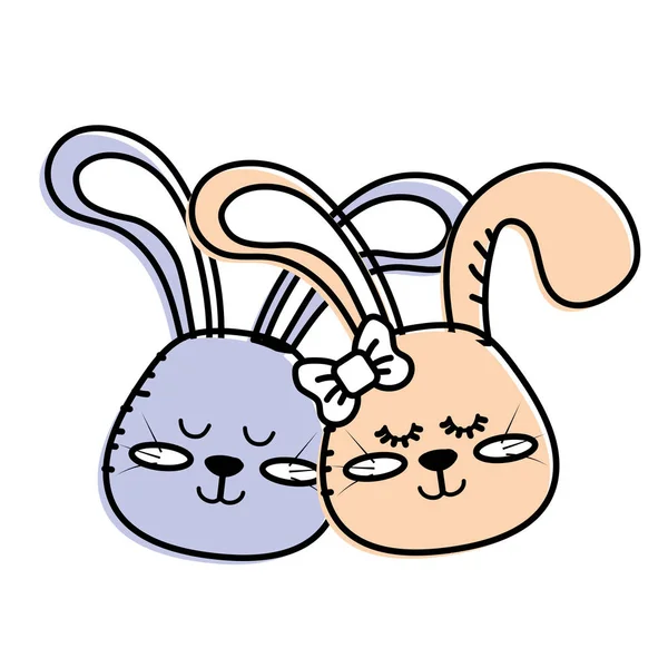 Niedliches Tier Paar Kaninchen Kopf Zusammen Vektor Illustration — Stockvektor