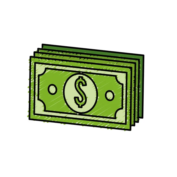 Billets Verts Dollar Argent Dessin Vectoriel Illustration — Image vectorielle