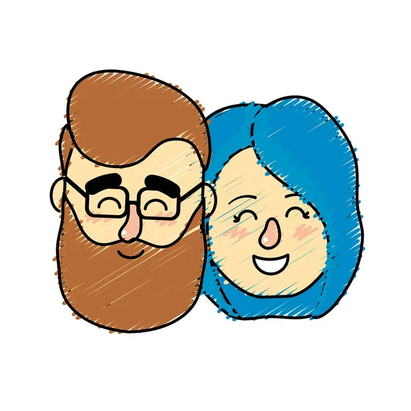 Cabeza Pareja Avatar Con Diseño Peinado Vector Ilustración — Vector de stock