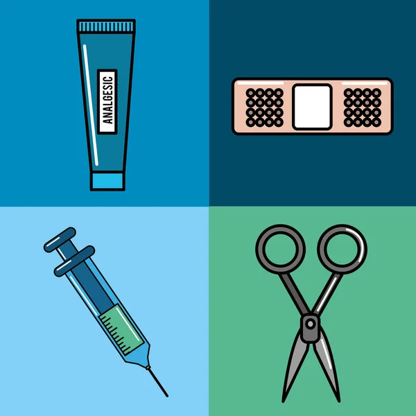 Farbe Gesundheitswesen Medikamente Tools Symbol Vektorillustration Herablassen — Stockvektor