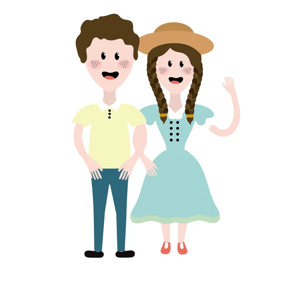 Mignon Couple Brésilien Avec Chapeau Illustration Vectorielle Vêtements Typiques — Image vectorielle