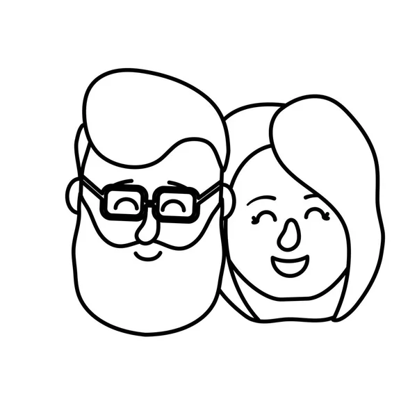 Ligne Avatar Couple Tête Avec Dessin Coiffure Illustration Vectorielle — Image vectorielle